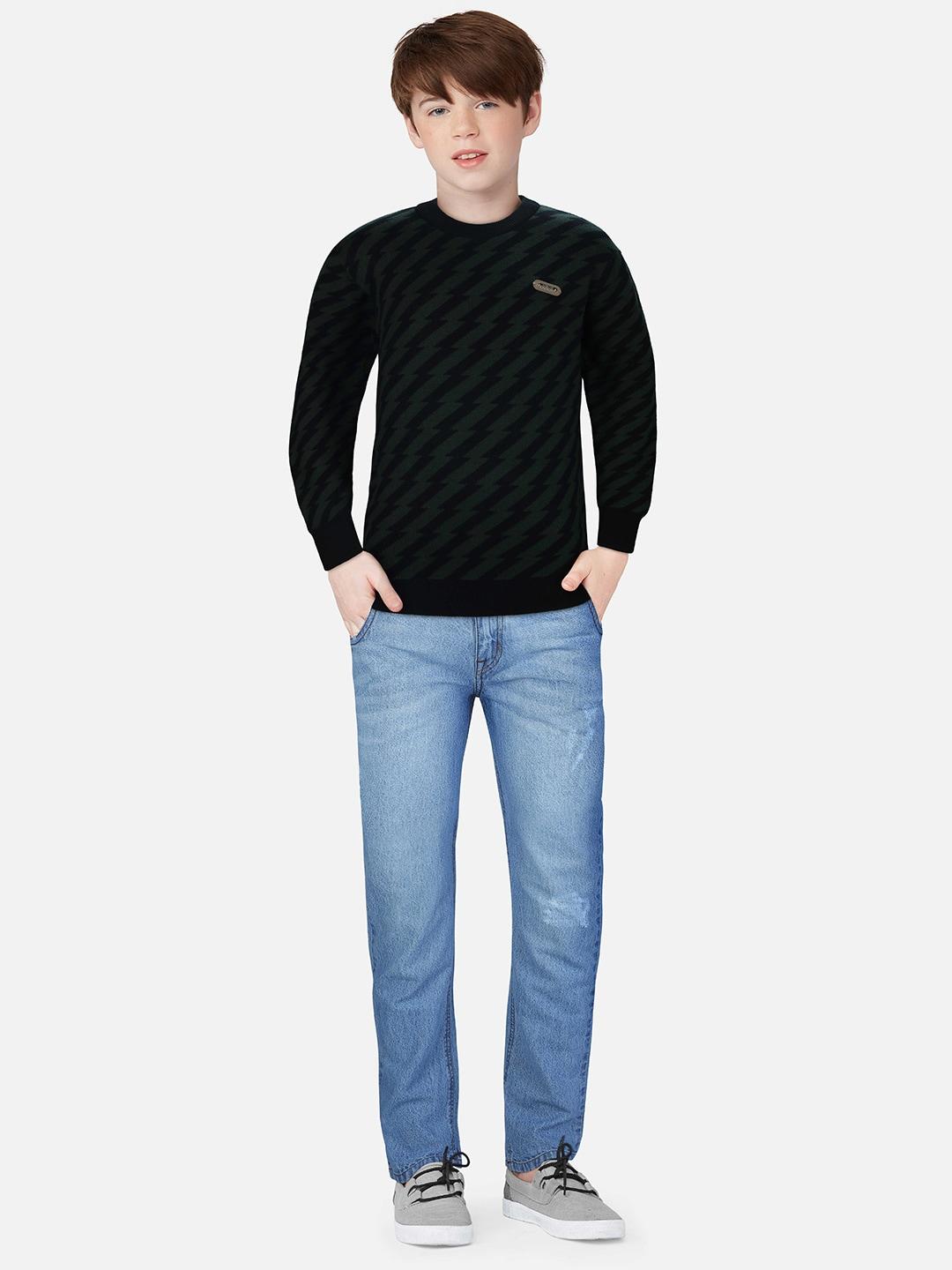 Gini and Jony Boys Round Neck Striped Wool Pullover