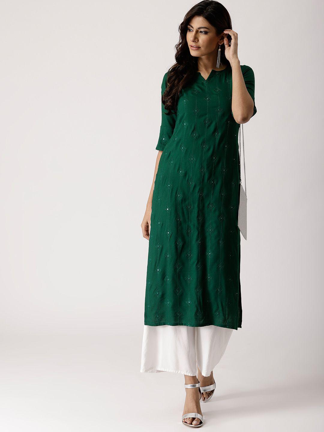 libas-women-green-embroidered-straight-kurta