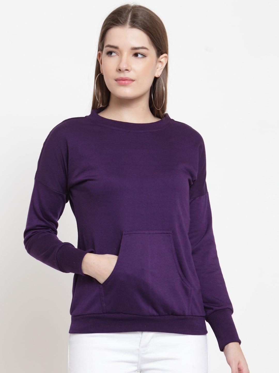 Belle Fille Women Purple Solid Sweatshirt