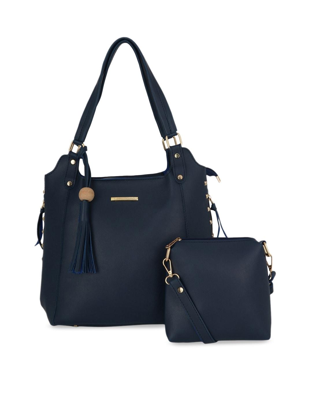 Lapis O Lupo Navy Blue Solid Handbag with Pouch