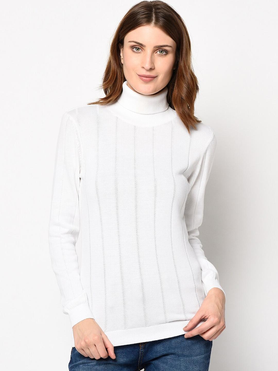 98 Degree North Women White Self Design Pullover Sweater