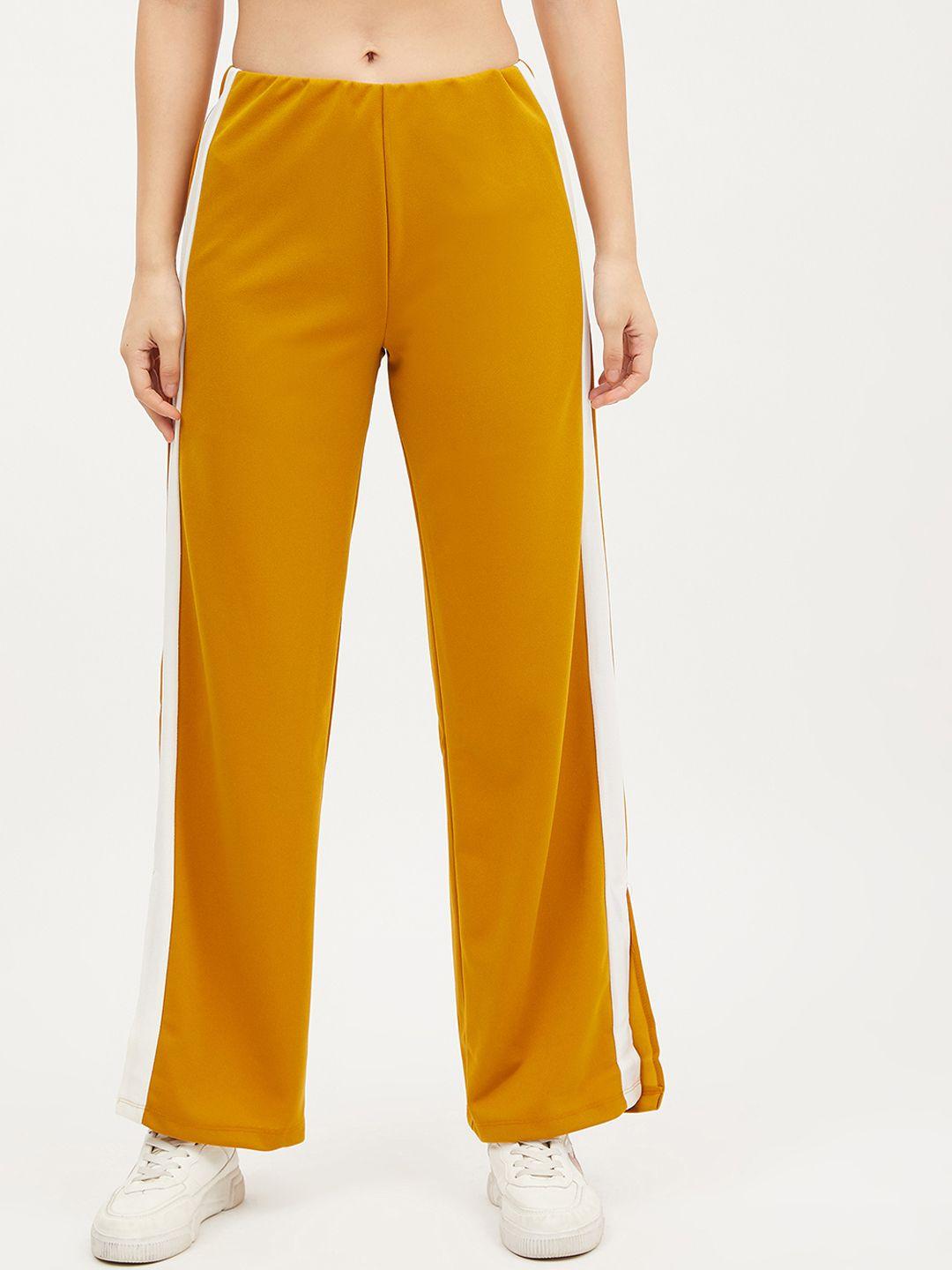 harpa-women-mustard-yellow-&-white-smart-regular-fit-solid-parallel-trousers