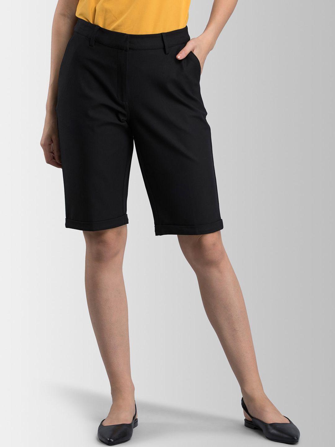 FableStreet Women Black Solid Regular Shorts