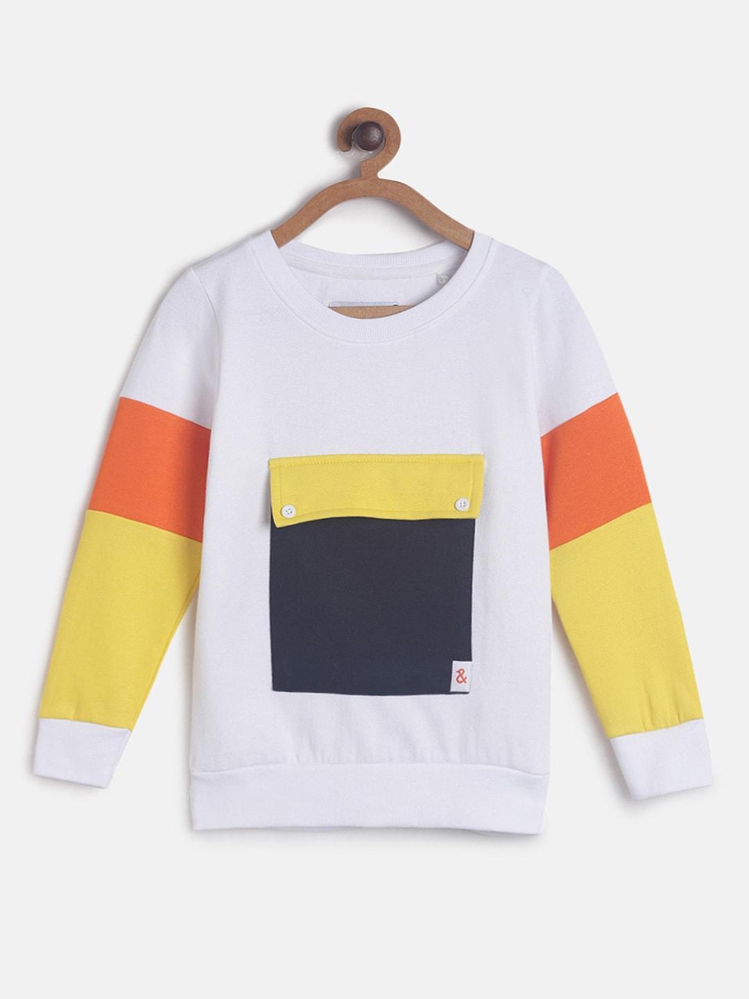 TALES & STORIES Boys White & Yellow Colourblocked Sweatshirt