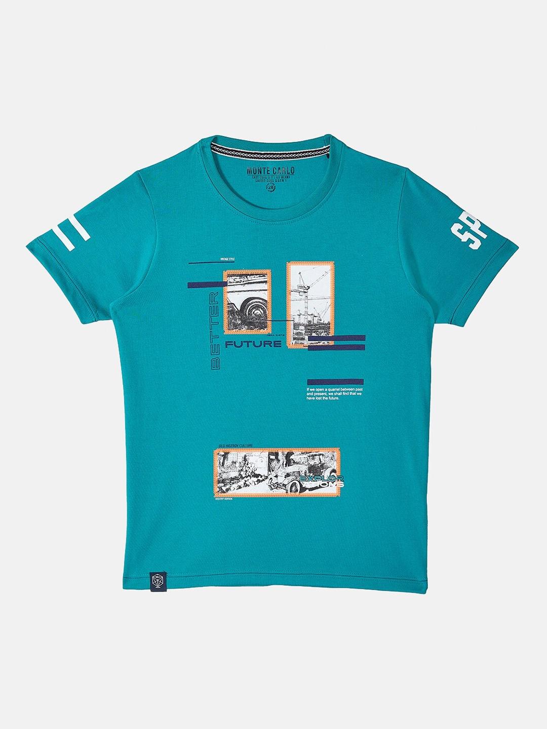 Monte Carlo Boys Teal Graphic Printed Cotton T-shirt
