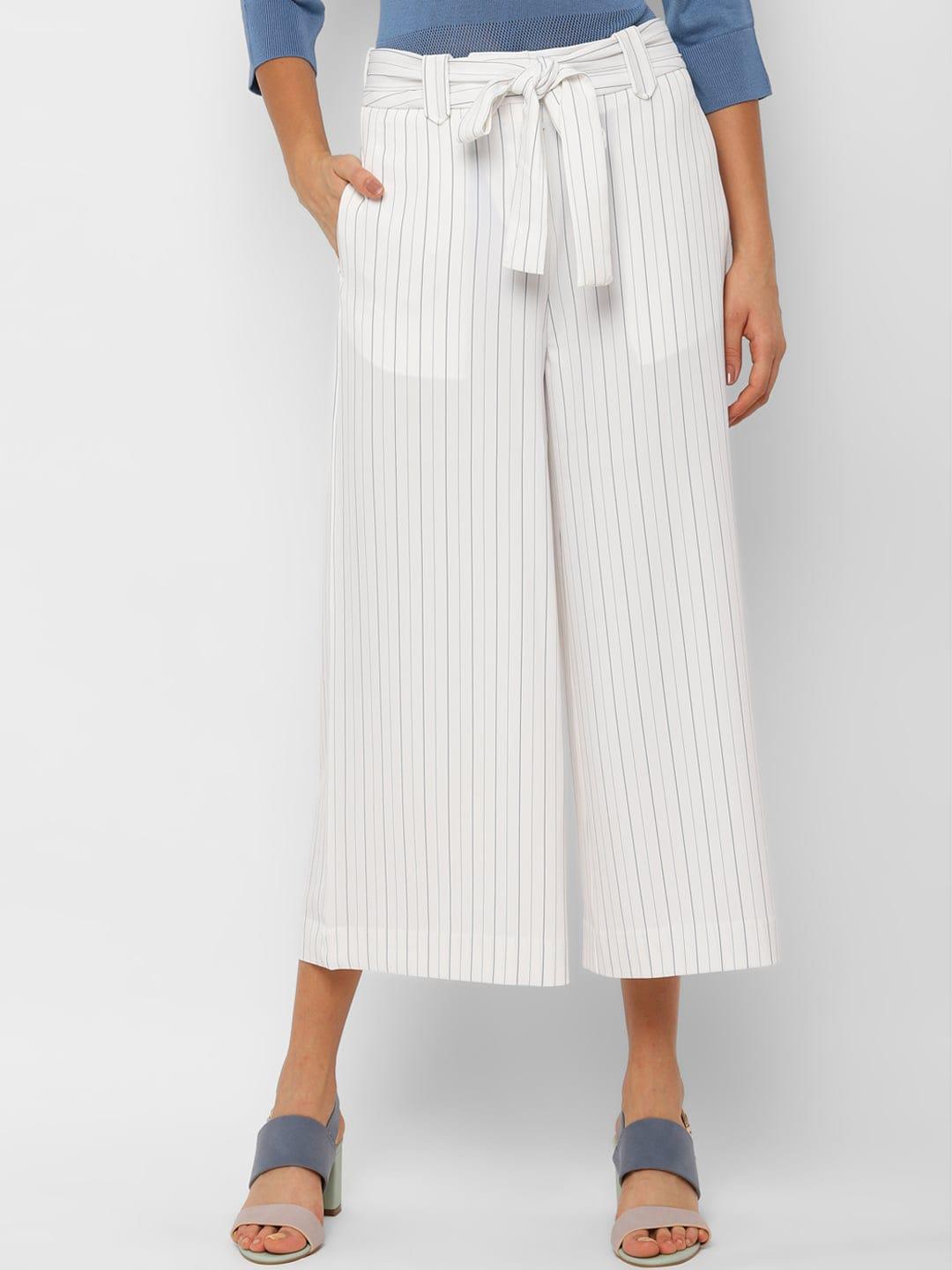 allen-solly-woman-women-white-striped-culottes-trousers