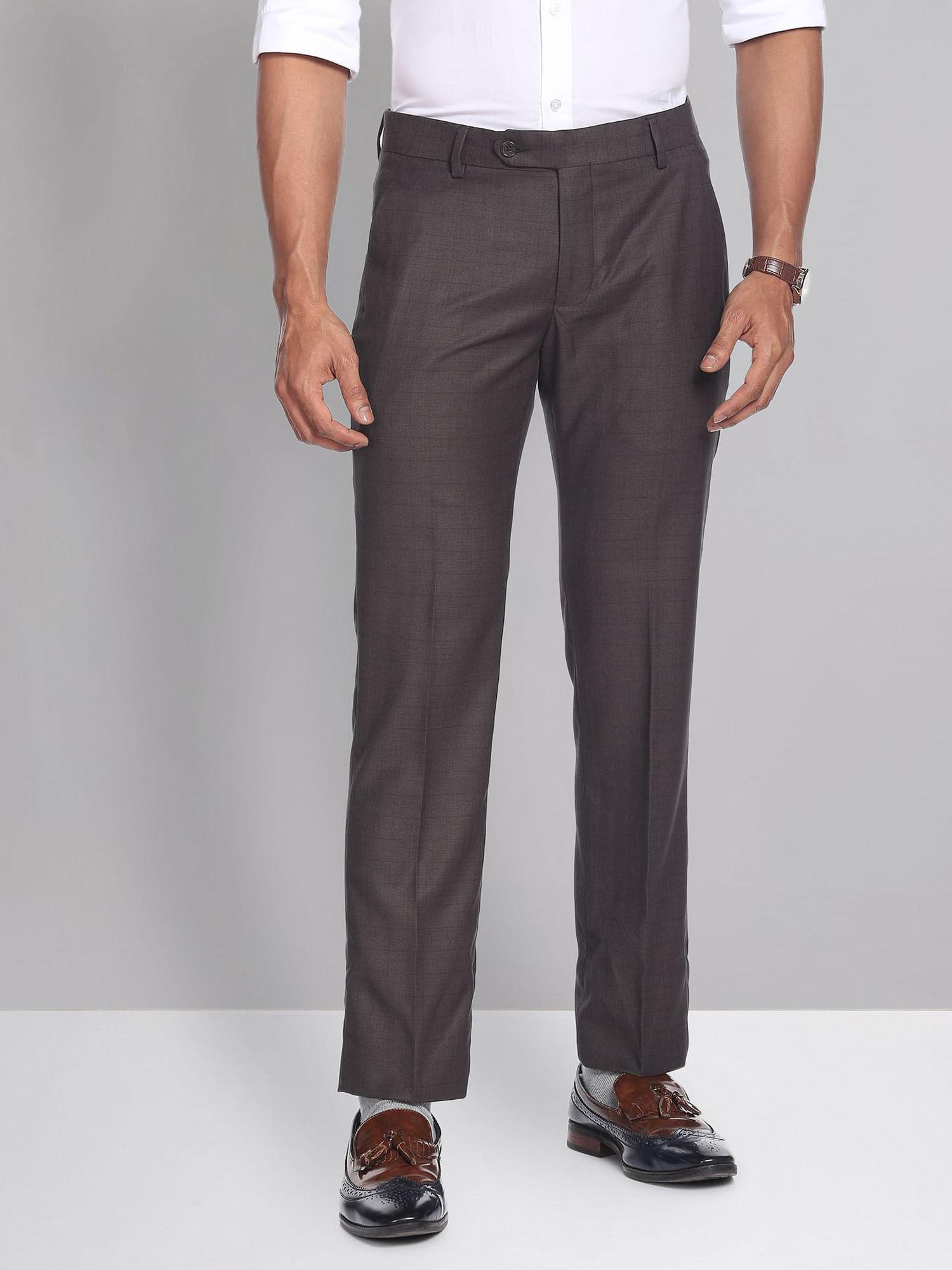Mid Rise Glen Check Formal Trousers Brown
