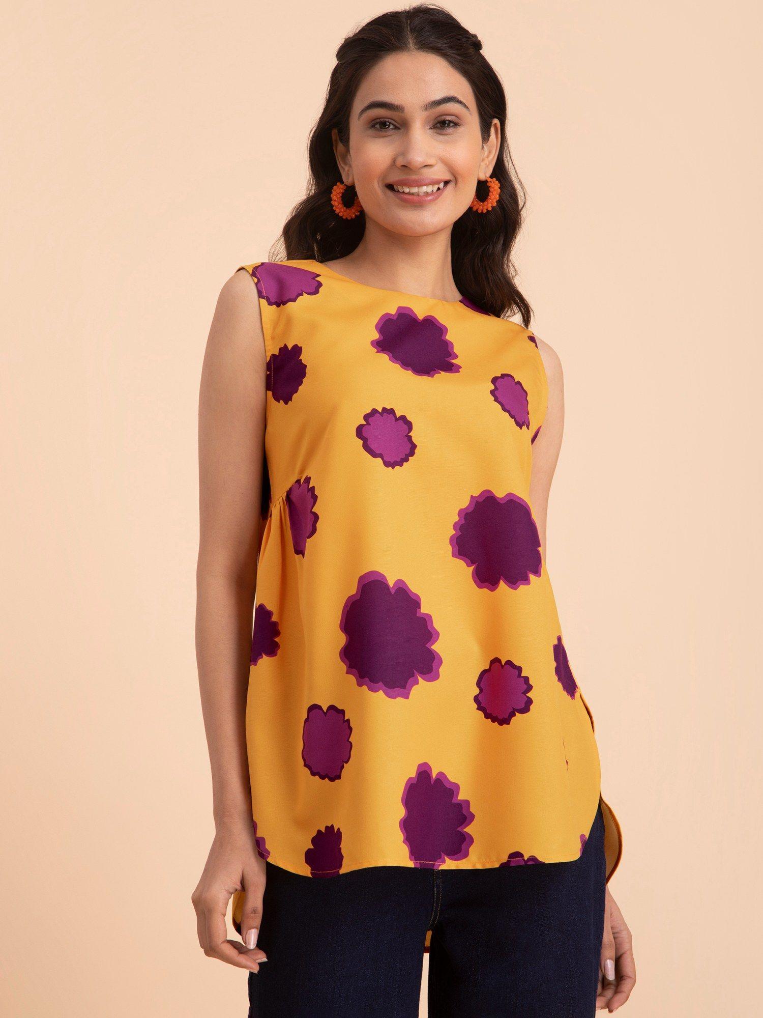 Floral Sleeveless Top Yellow and Purple