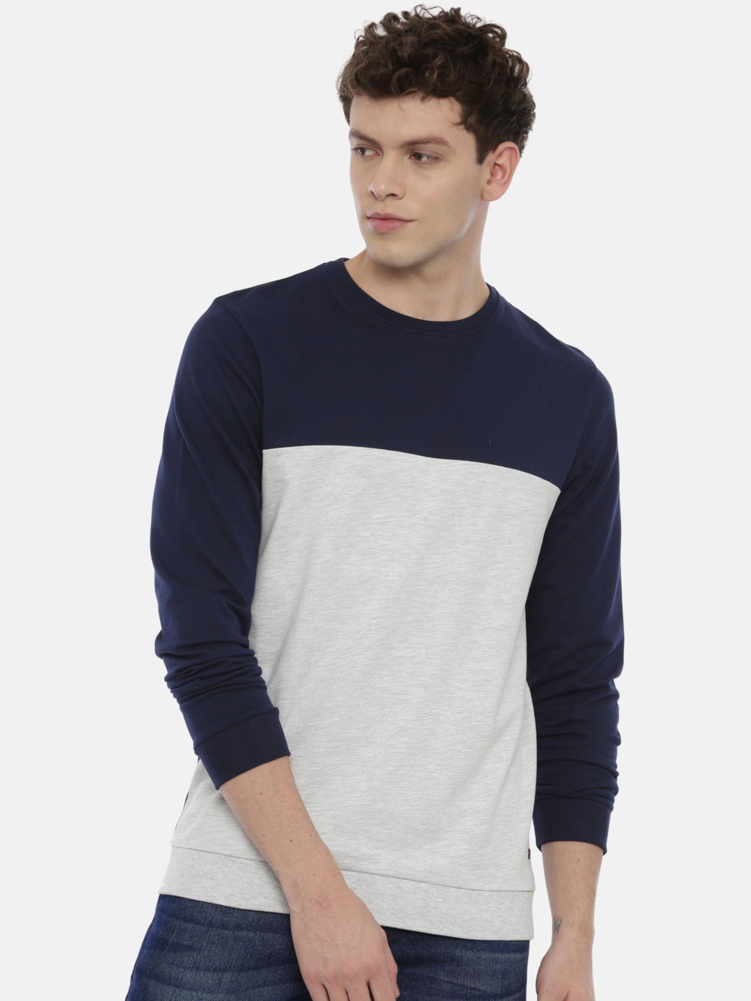 Men Navy Blue Colourblocked Sweatshirt