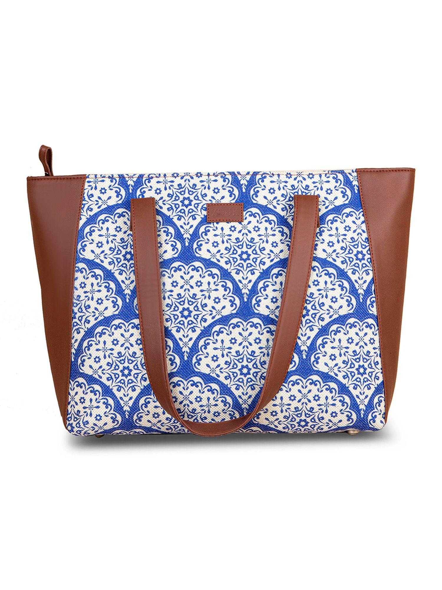 Women Handcrafted Floral Side Tote Bag & Handbag for Office and College-Blue