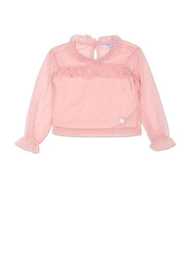 Girls Pink Ruffled Hakoba Embroidered Top