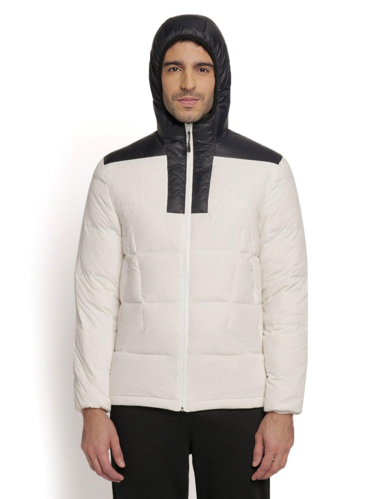 Men Nylon White Solid Plain Jacket