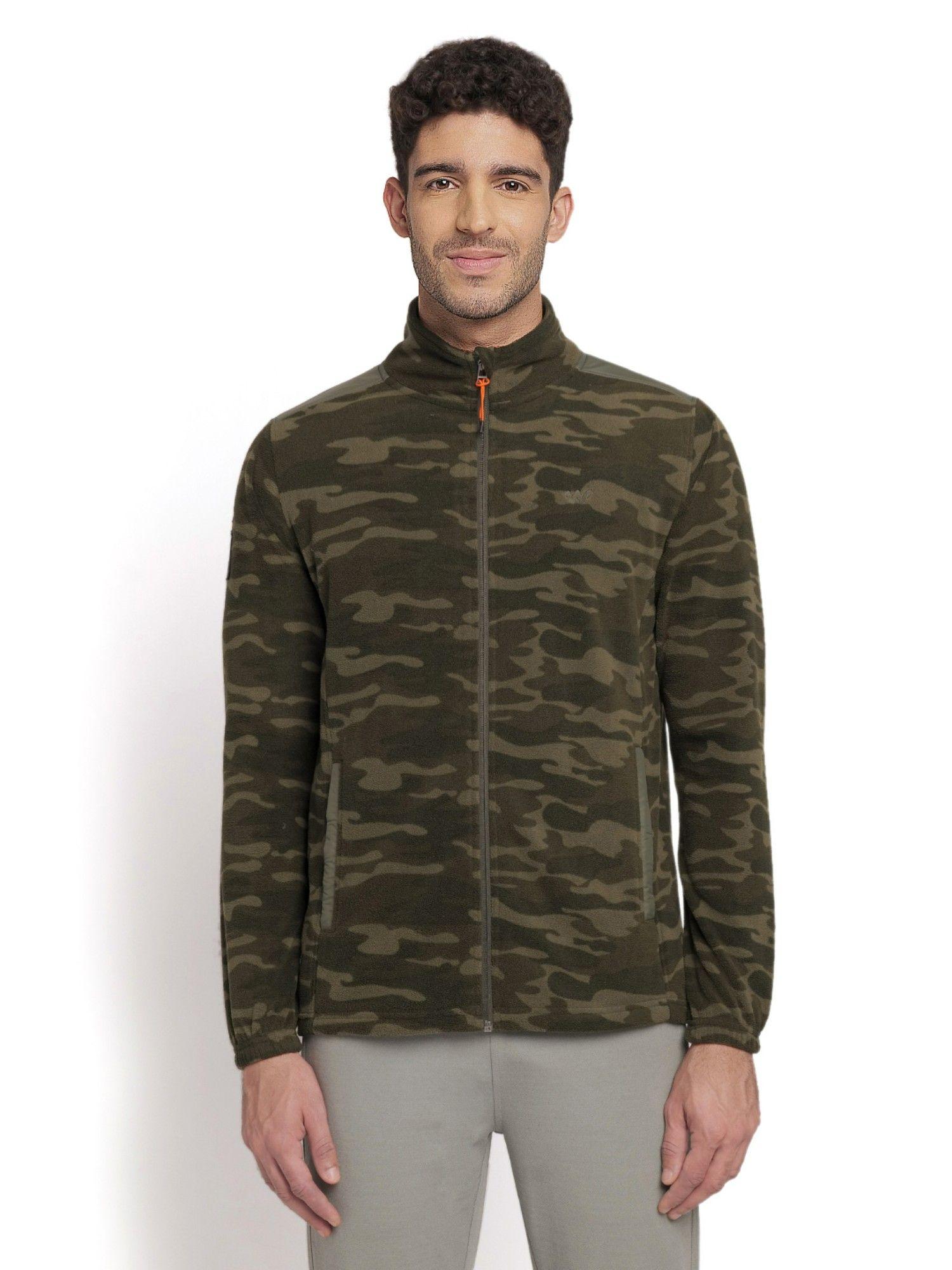 Men Textile Camouflage Jacket-Olive