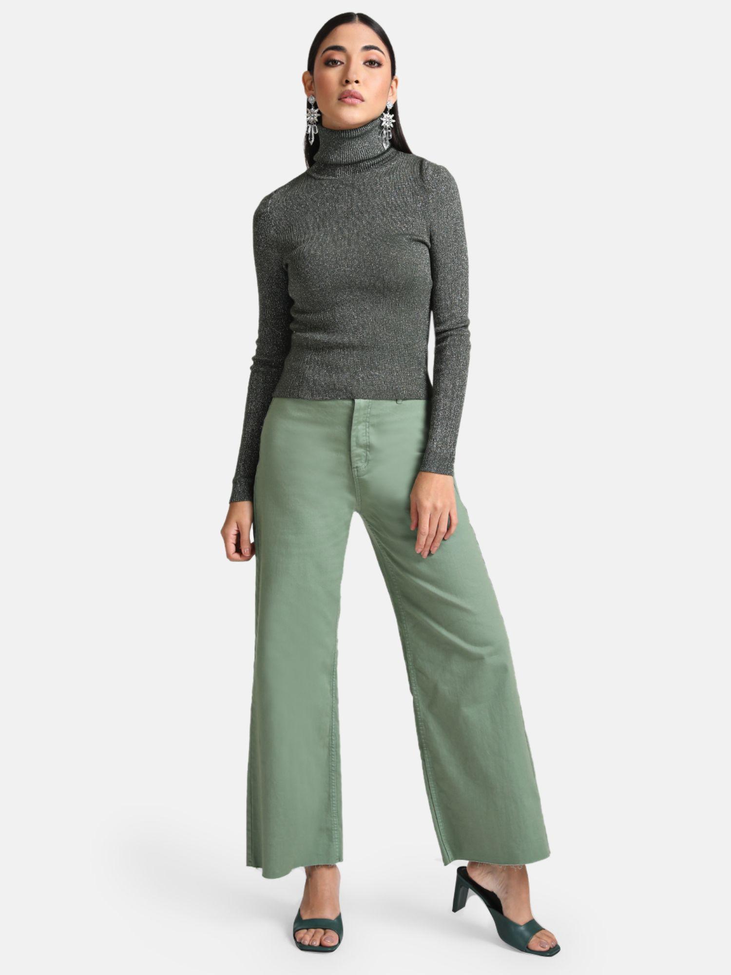 olive-puff-sleeves-high-neck-pullover