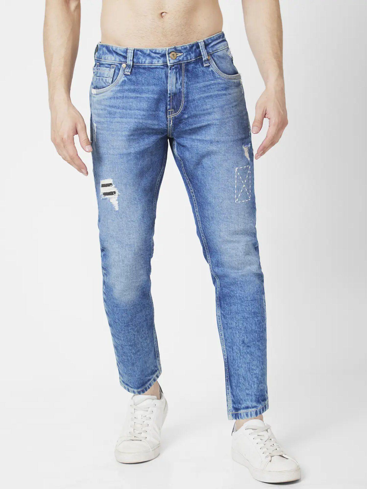 Men Mid Blue Cotton Slim Fit Jeans Kano