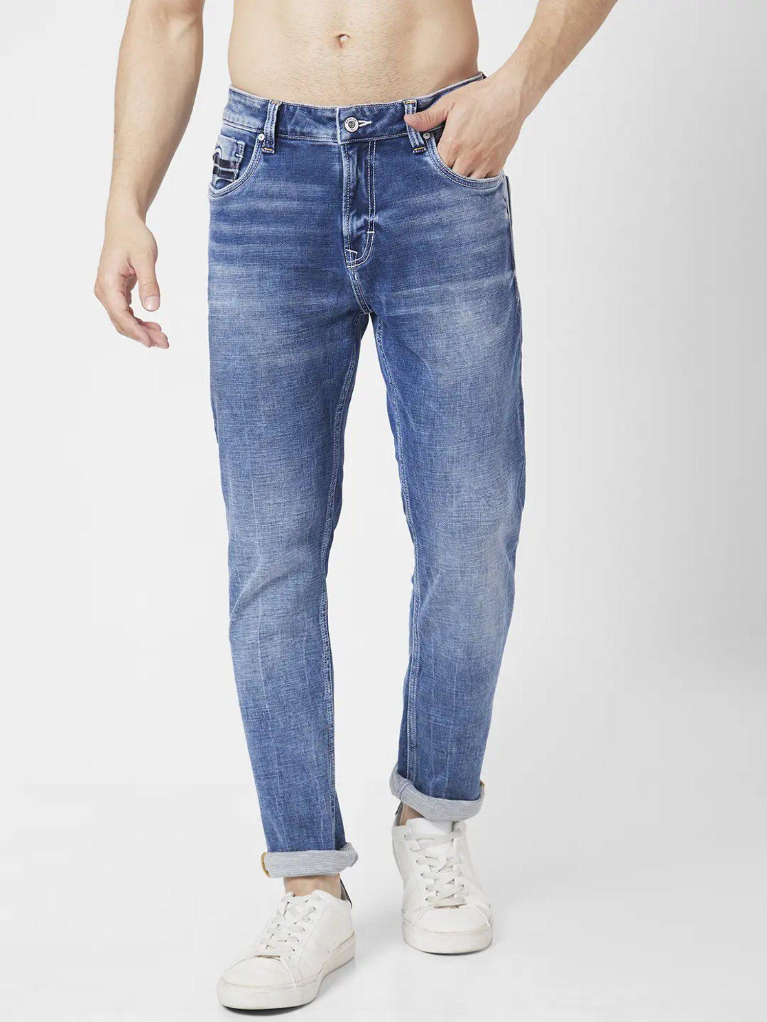 Men Mid Blue Cotton Regular Fit Jeans Rover