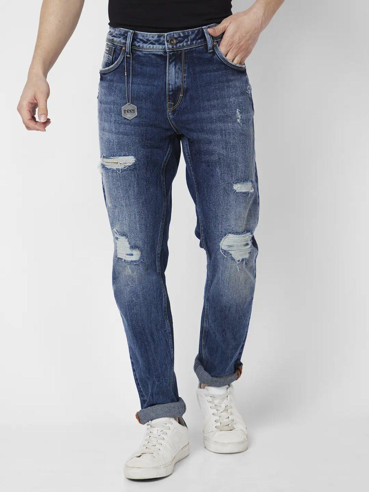 Men Mid Blue Cotton Stretch Comfort Fit Jeans Ricardo