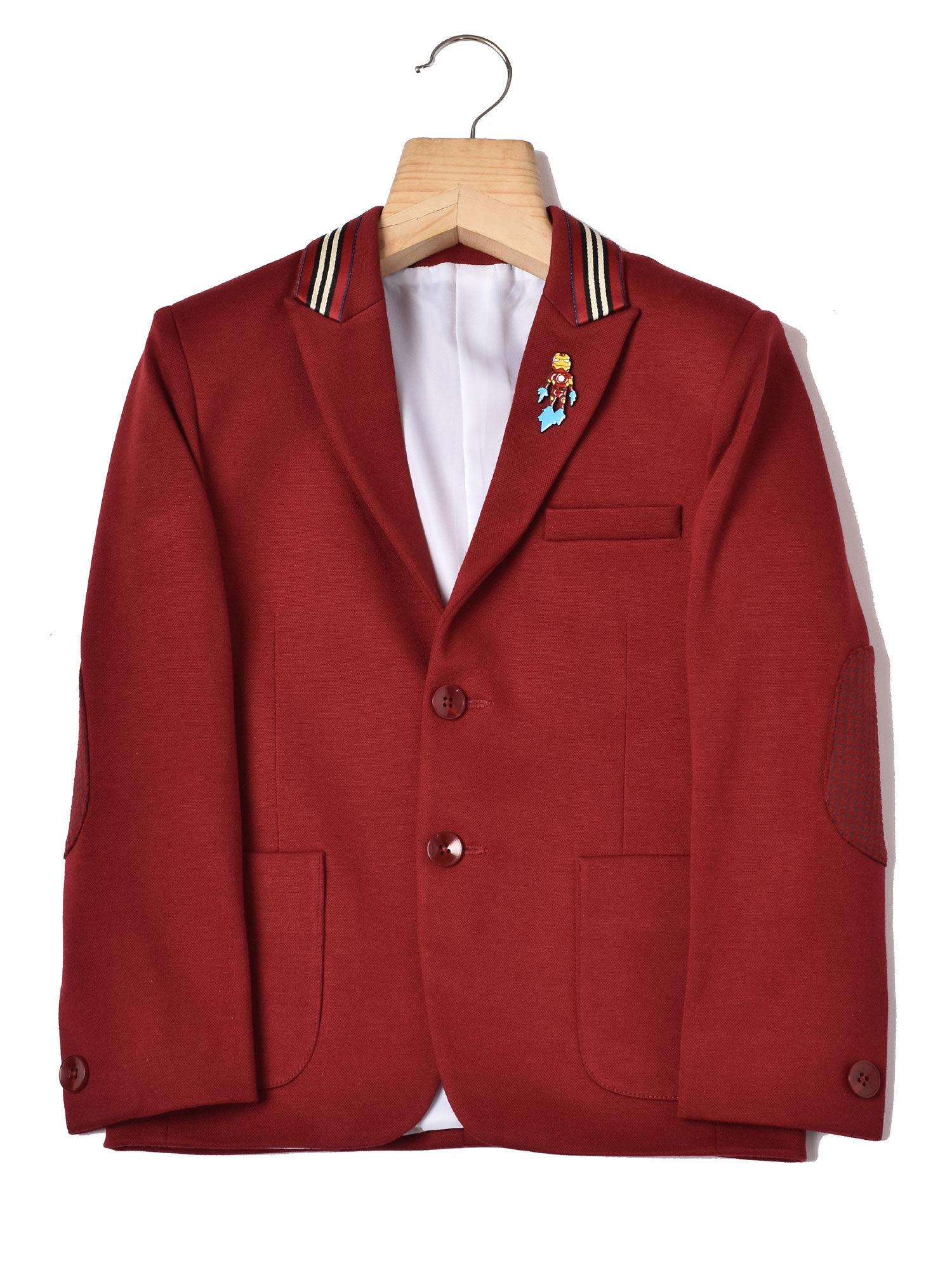 Red Blazer with Tape Detailing On Collar and Self Elbow Patch