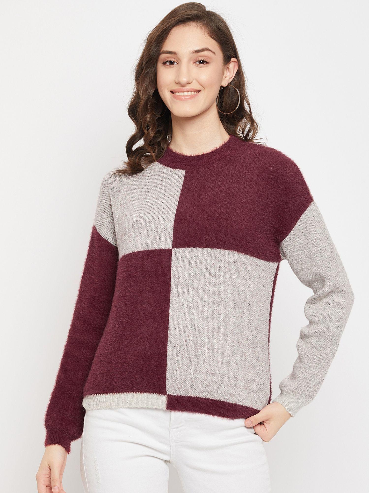 Colorblock Wine Sweater