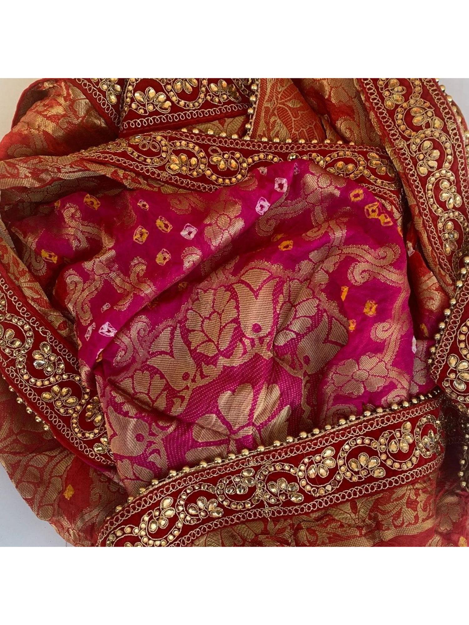 Traditional Bridal Pink & Red Bandhej Dupatta