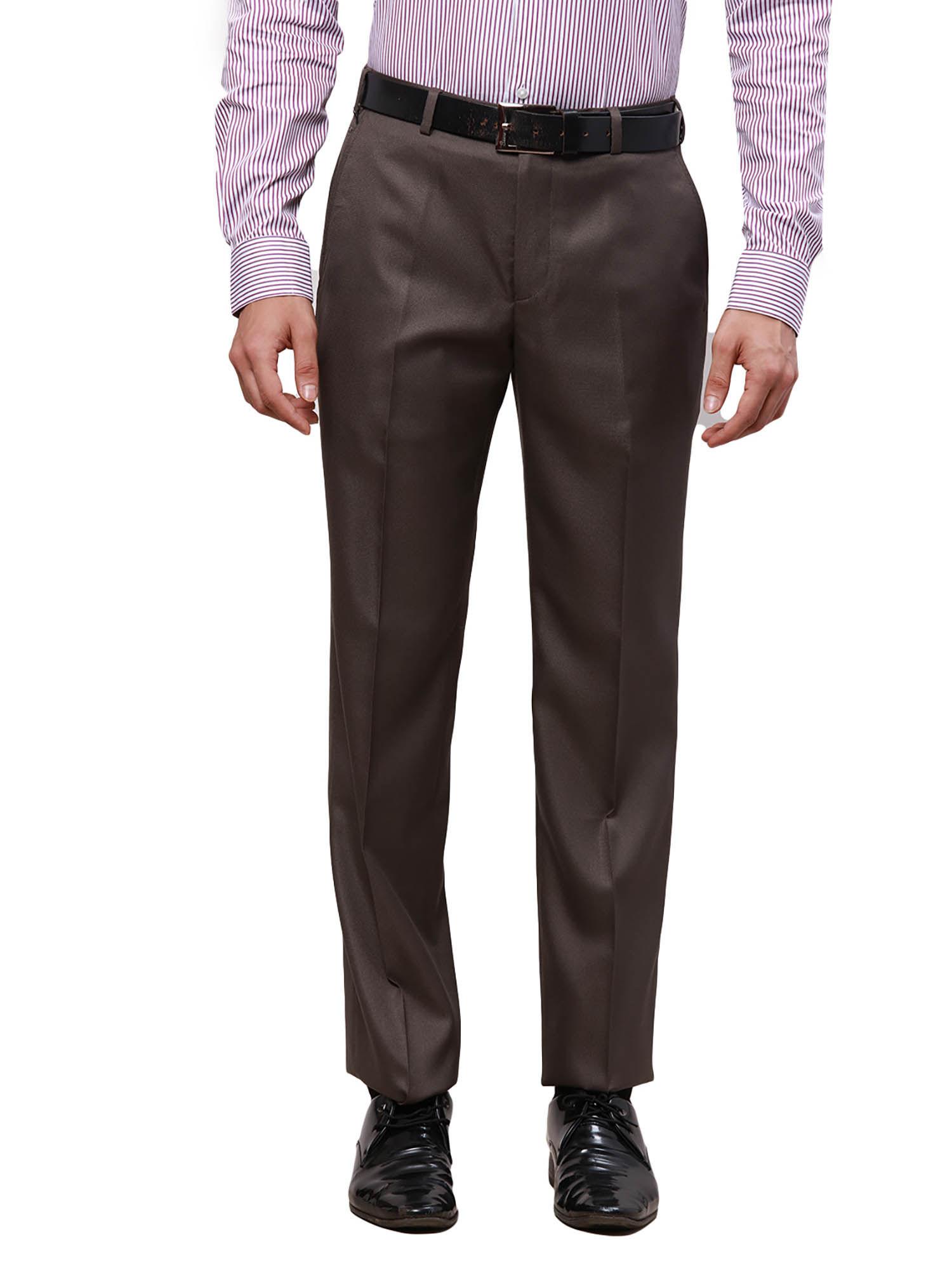 Regular Fit Self Design Dark Brown Trouser