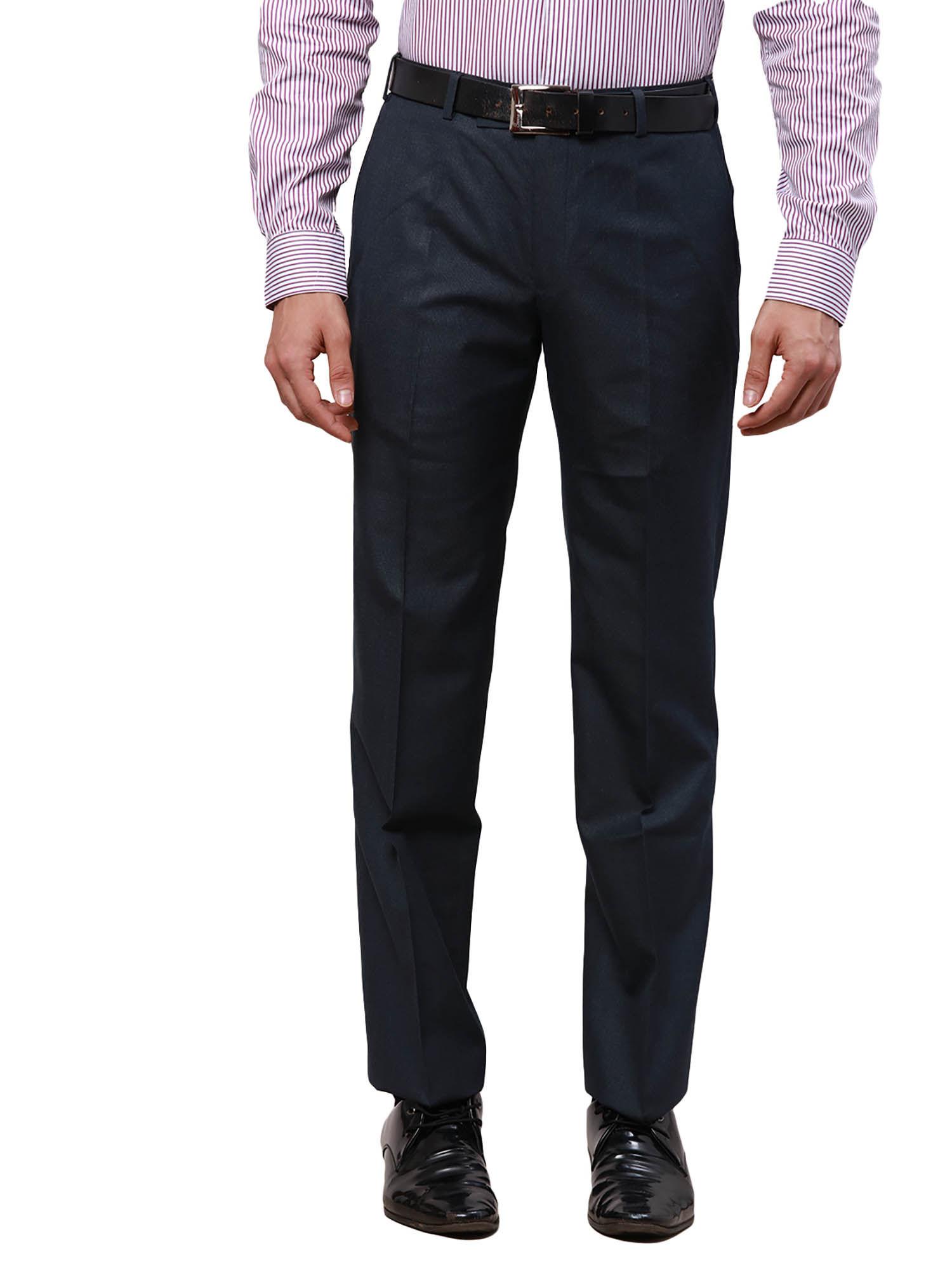 Regular Fit Self Design Dark Blue Trouser