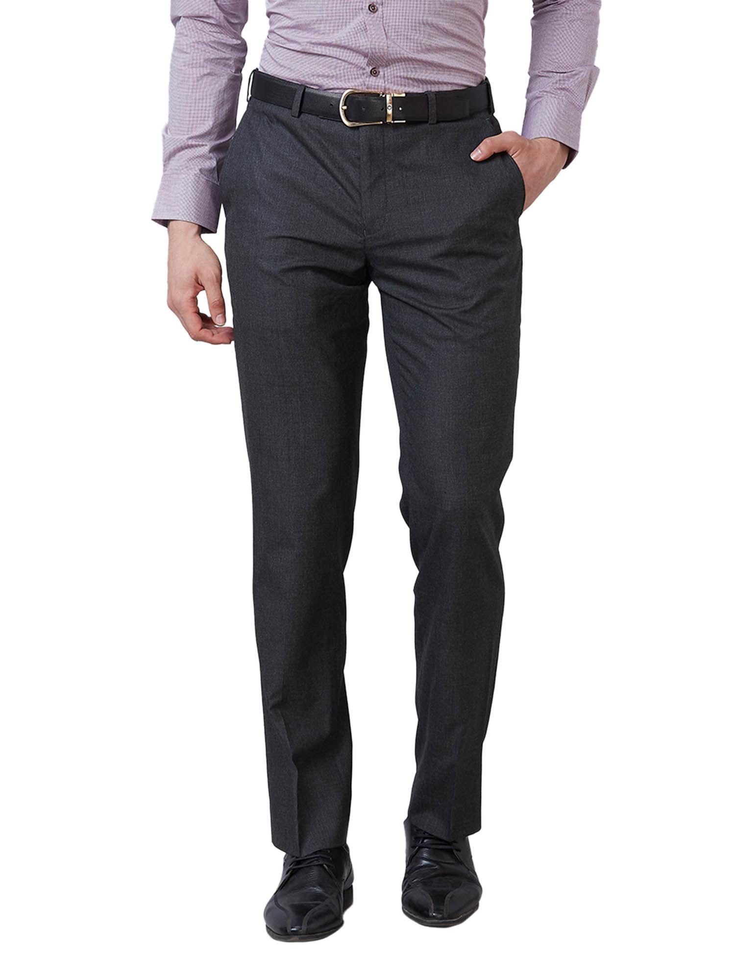 Regular Fit Self Design Dark Grey Trouser