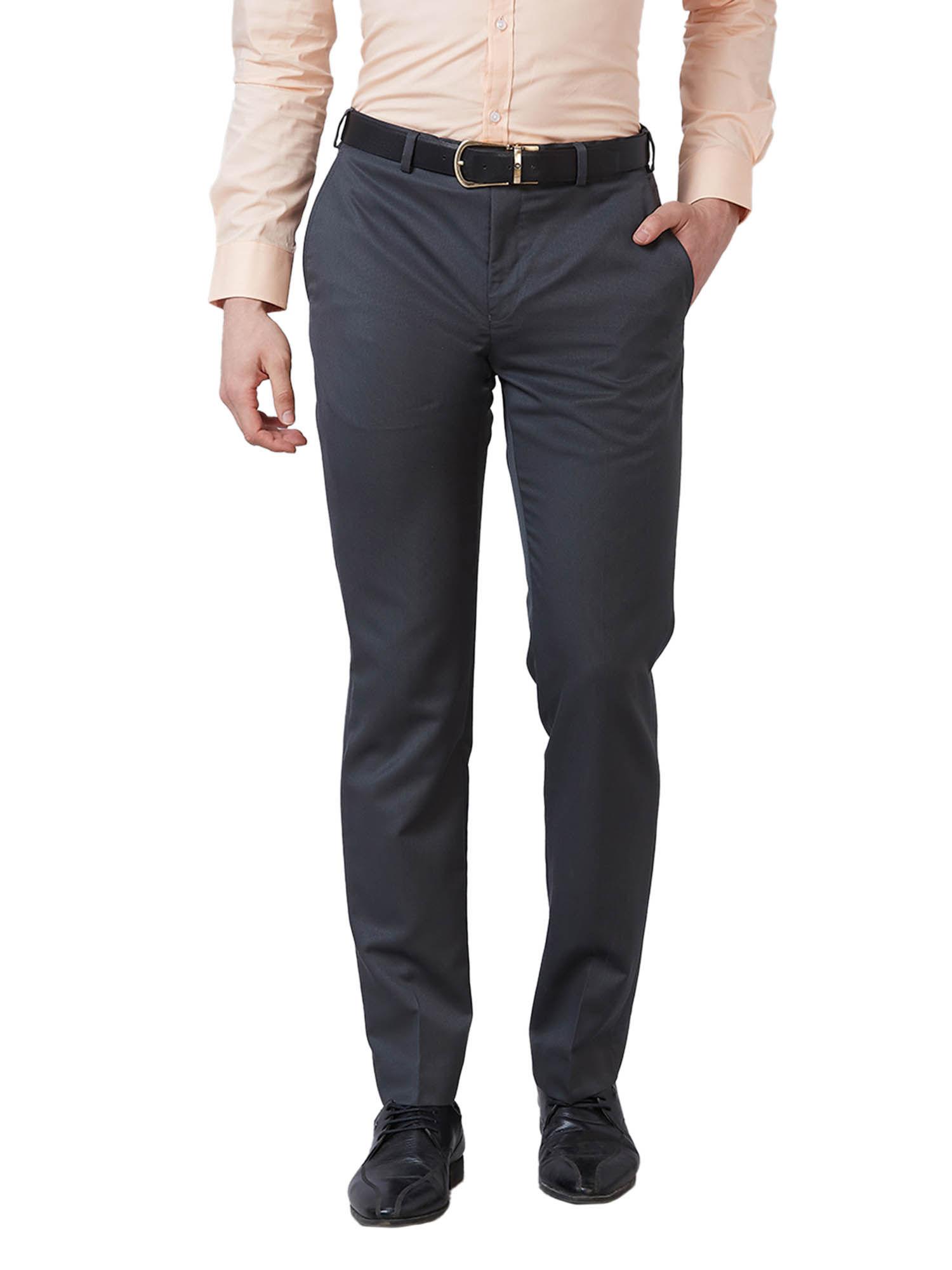 Regular Fit Self Design Grey Trouser