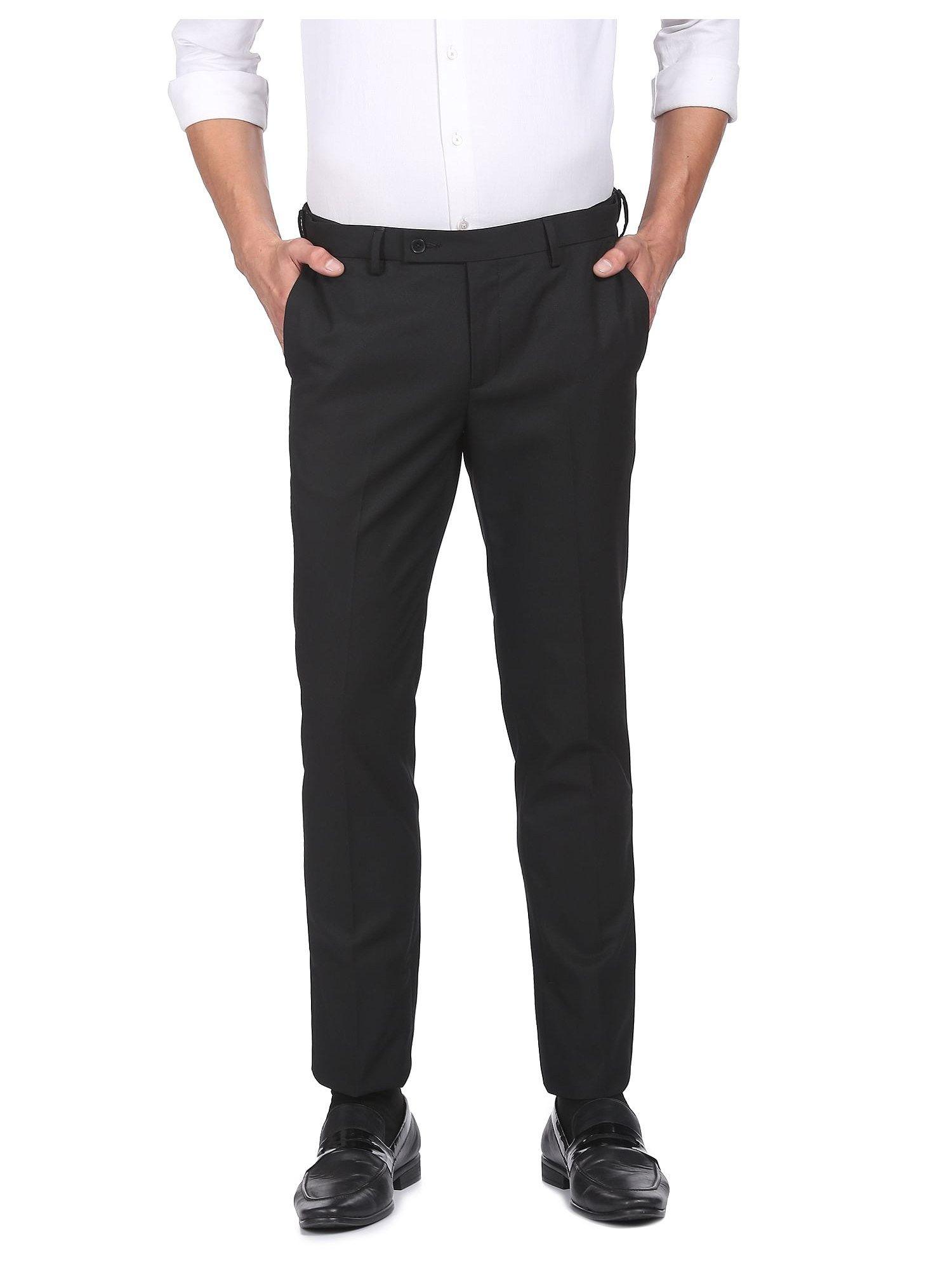 Men Black Mid Rise Solid Formal Trousers