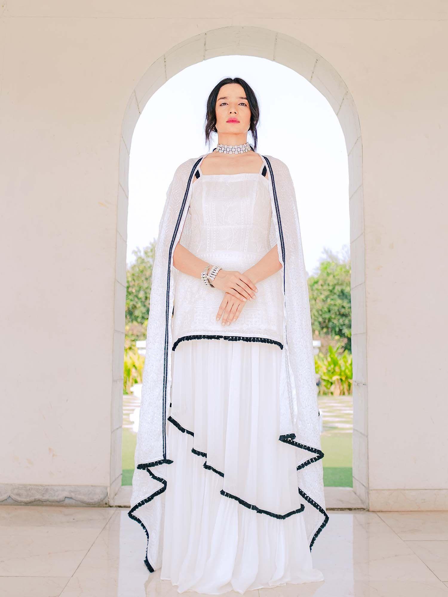 Sharmila Chikankari Lehenga Skirt- White