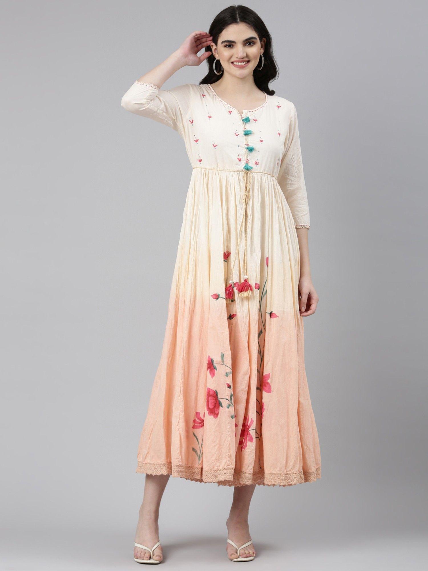 Peach Straight Casual Printed Dress