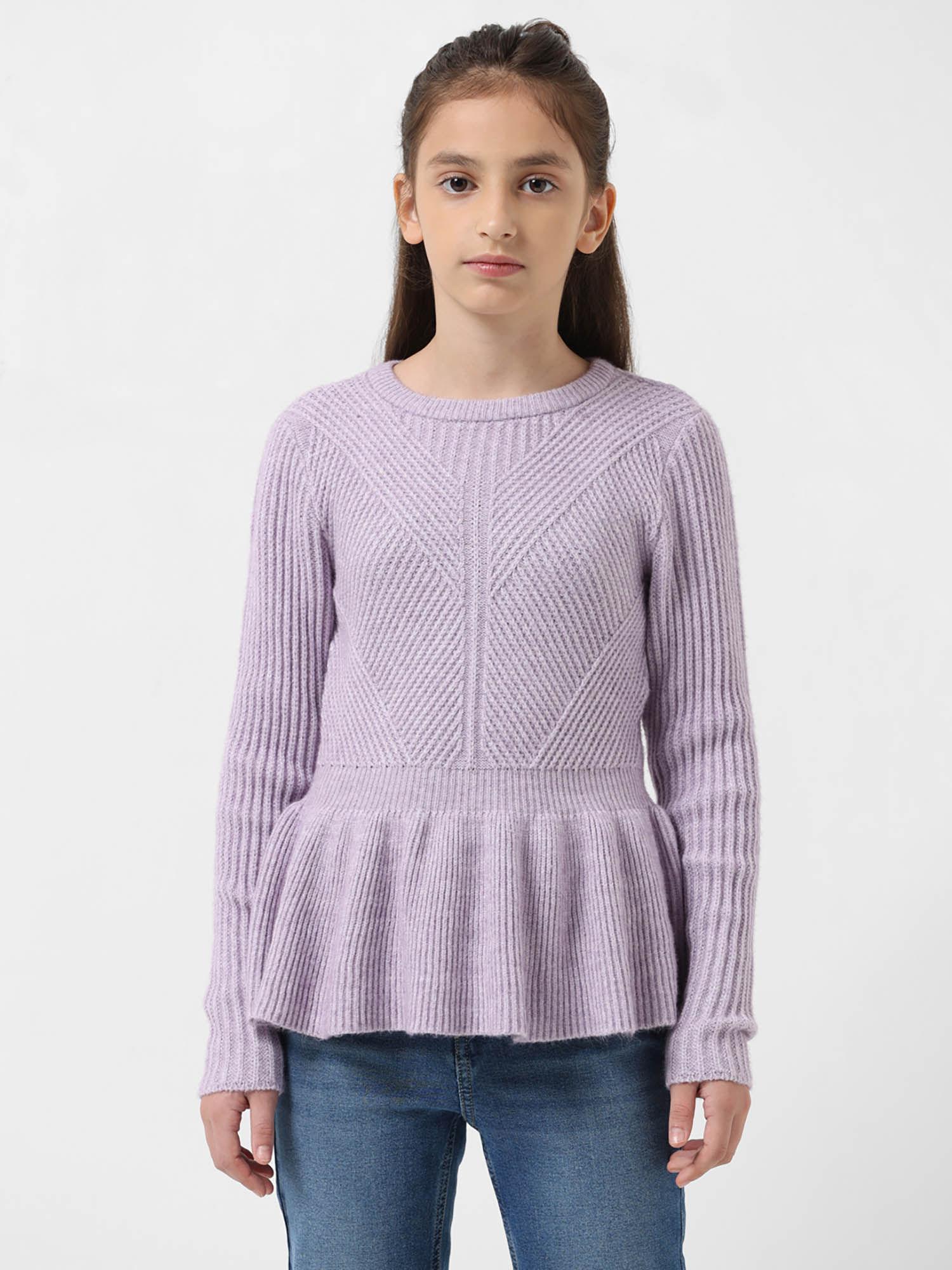 Girl Self Design Purple Sweater