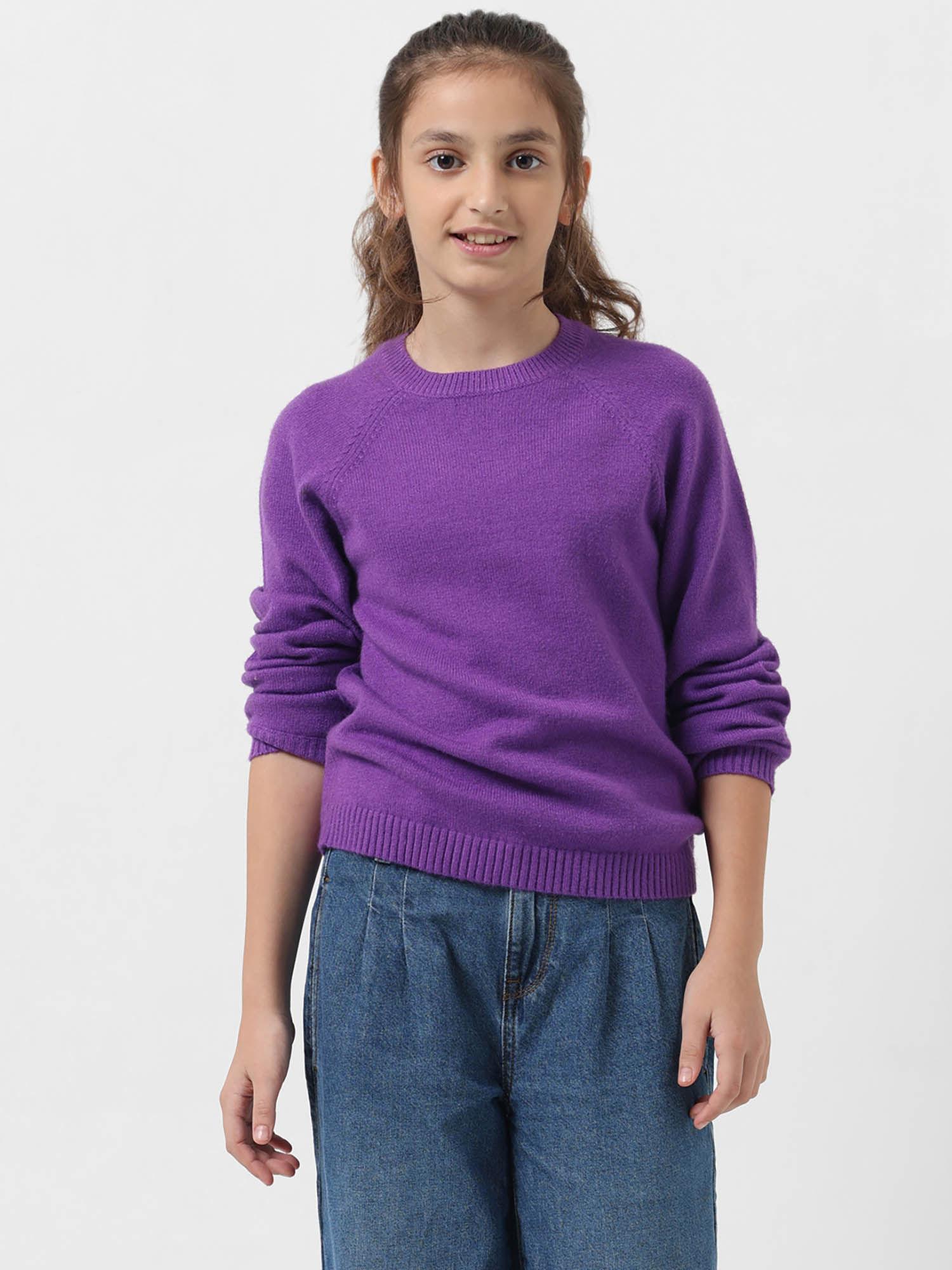 Girl Solid Purple Sweater