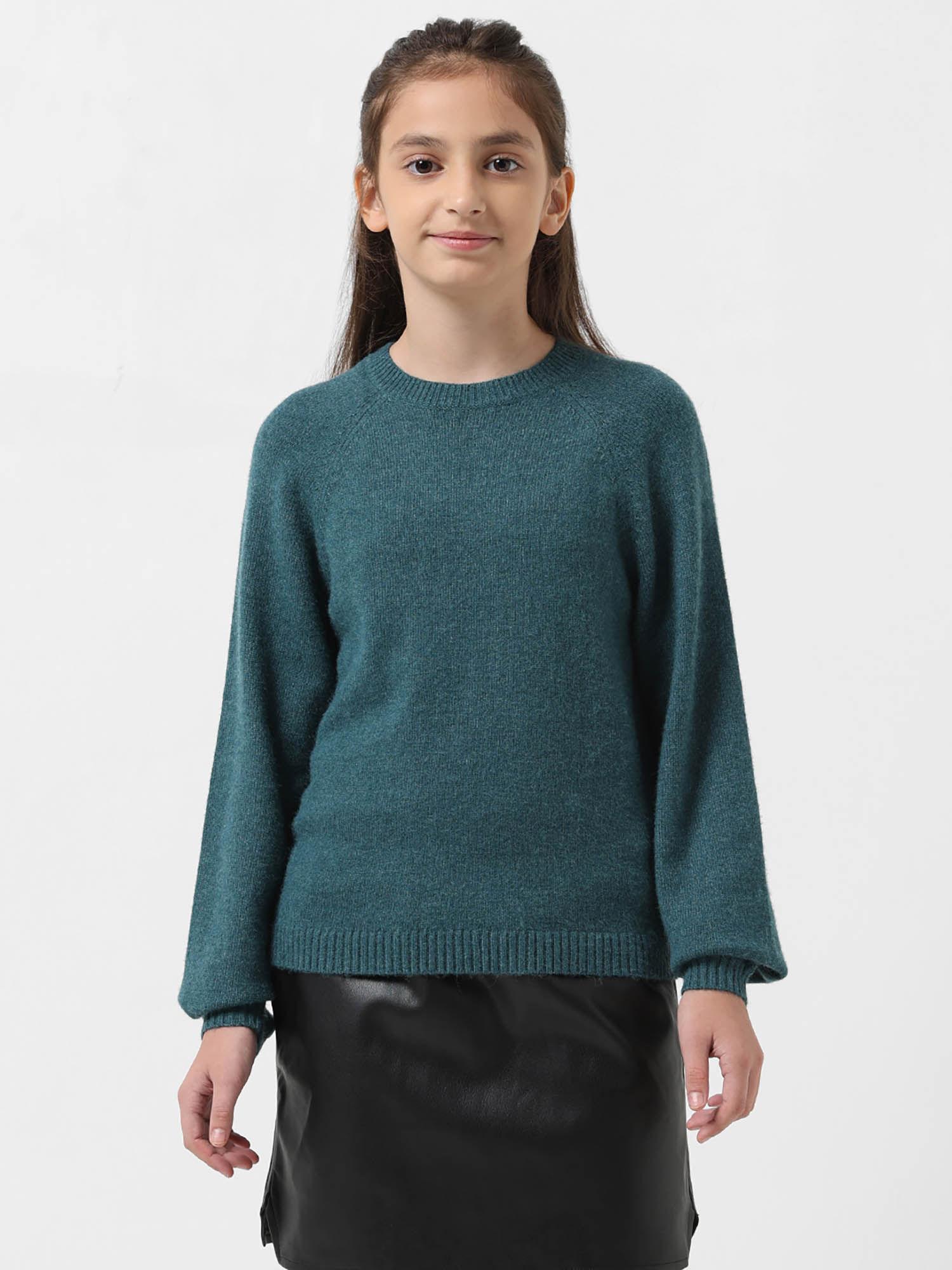 Girl Solid Blue Sweater
