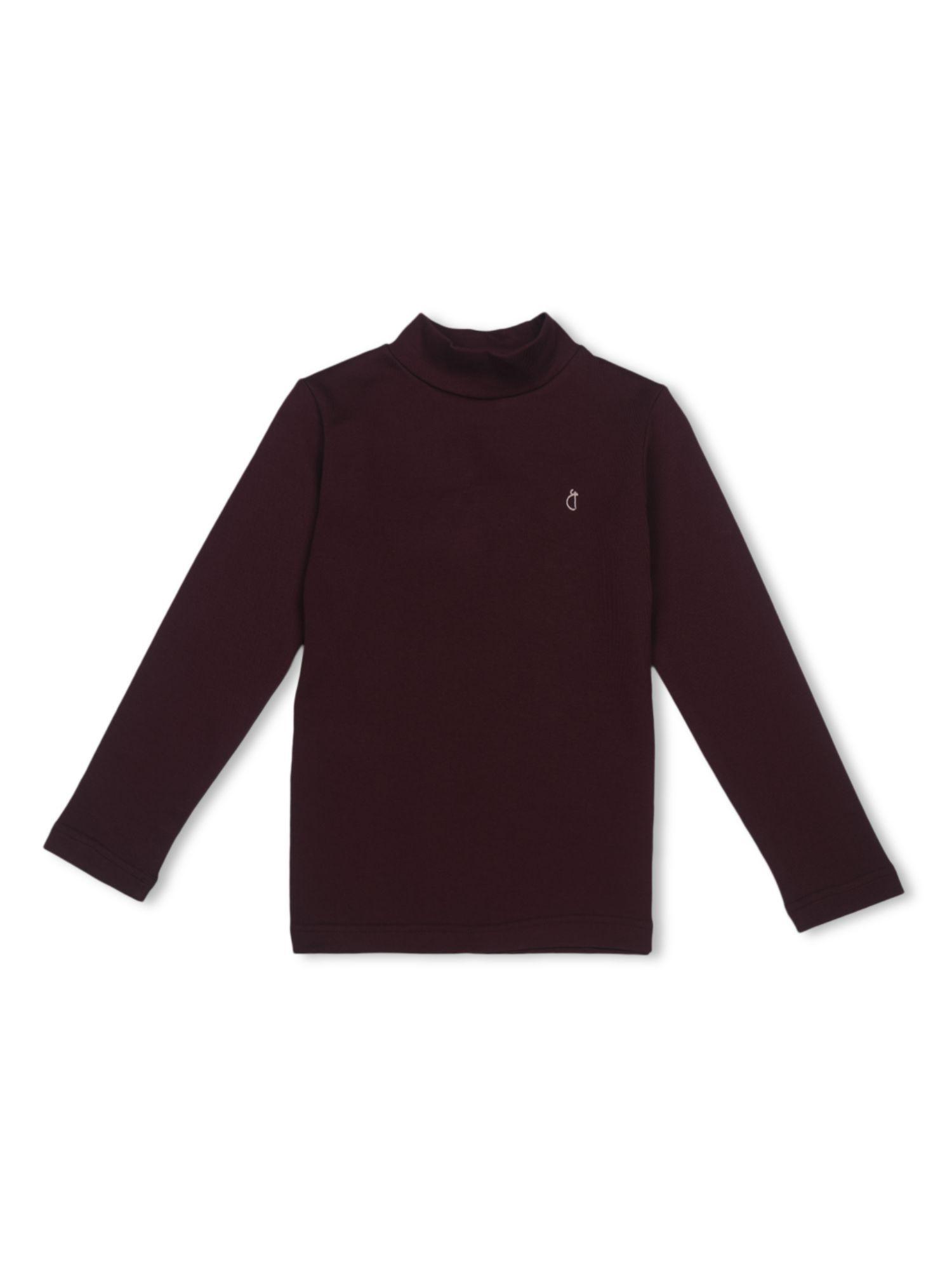 Girls Wine Cotton Solid Skivvy Full Sleeves
