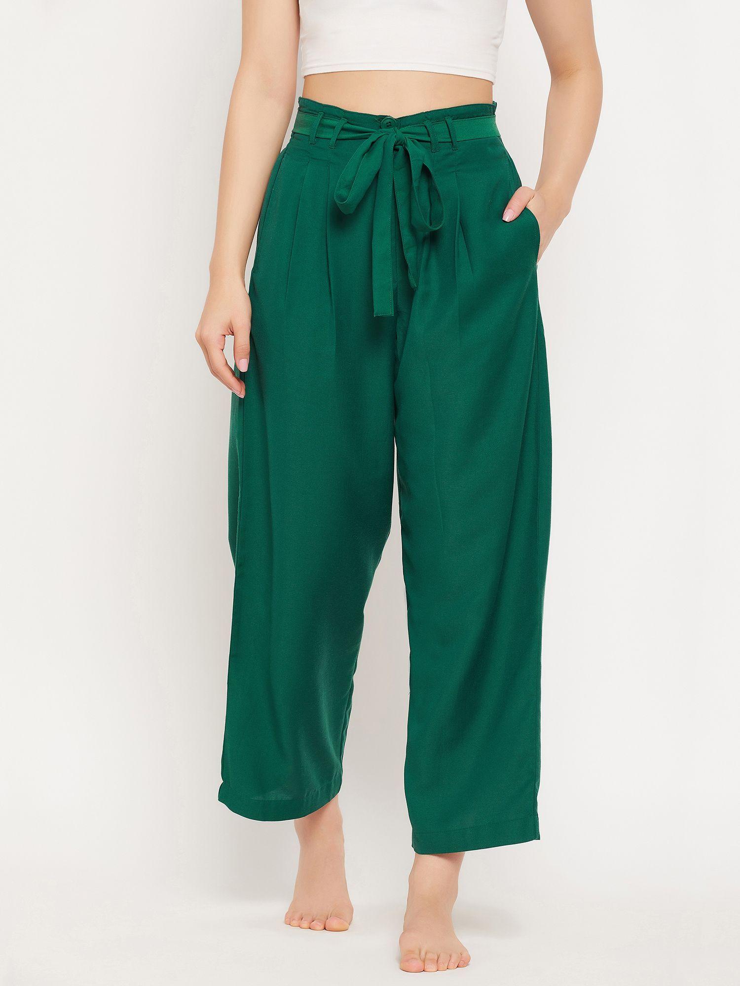 Chic Basic Wide Leg Pyjama In Green - Rayon