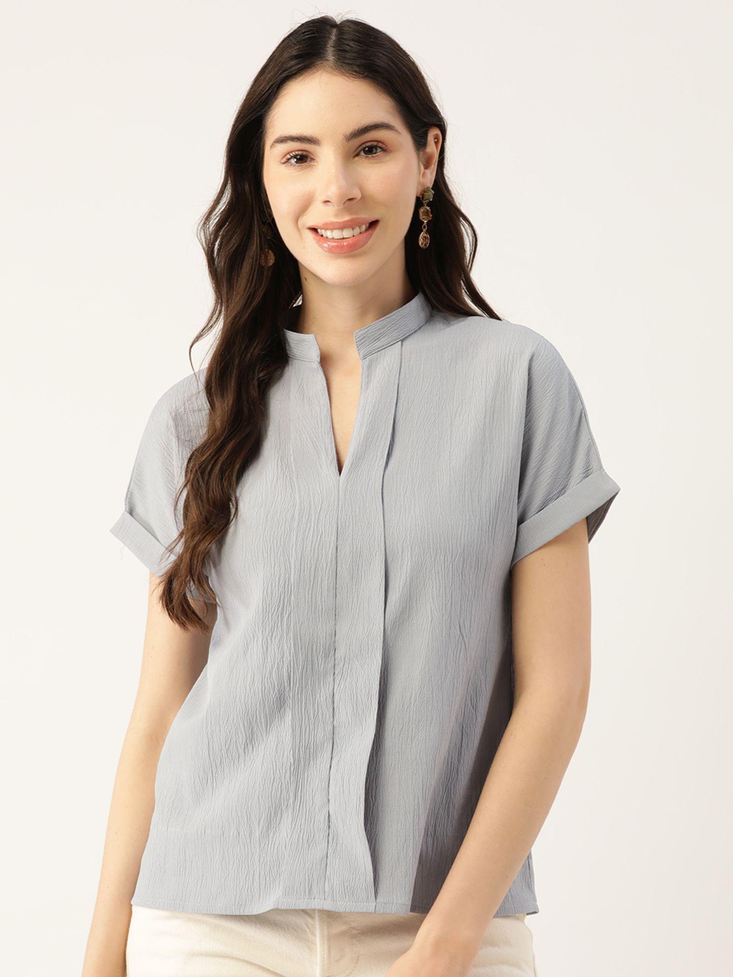 Grey Front Pleated Top