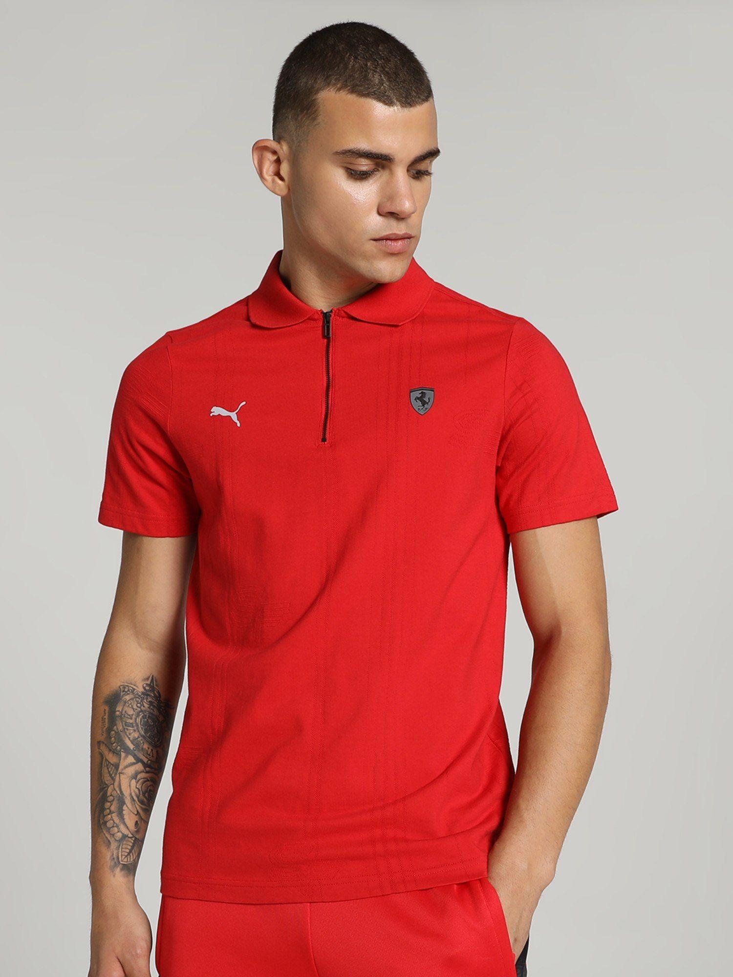 Ferrari Style jacquard Men Red Polo T-Shirt