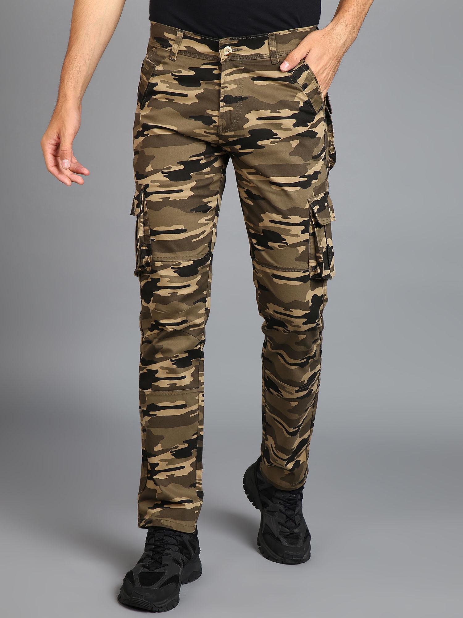 Mens Khaki Regular Fit Military Camouflage Cargo Chino Pant