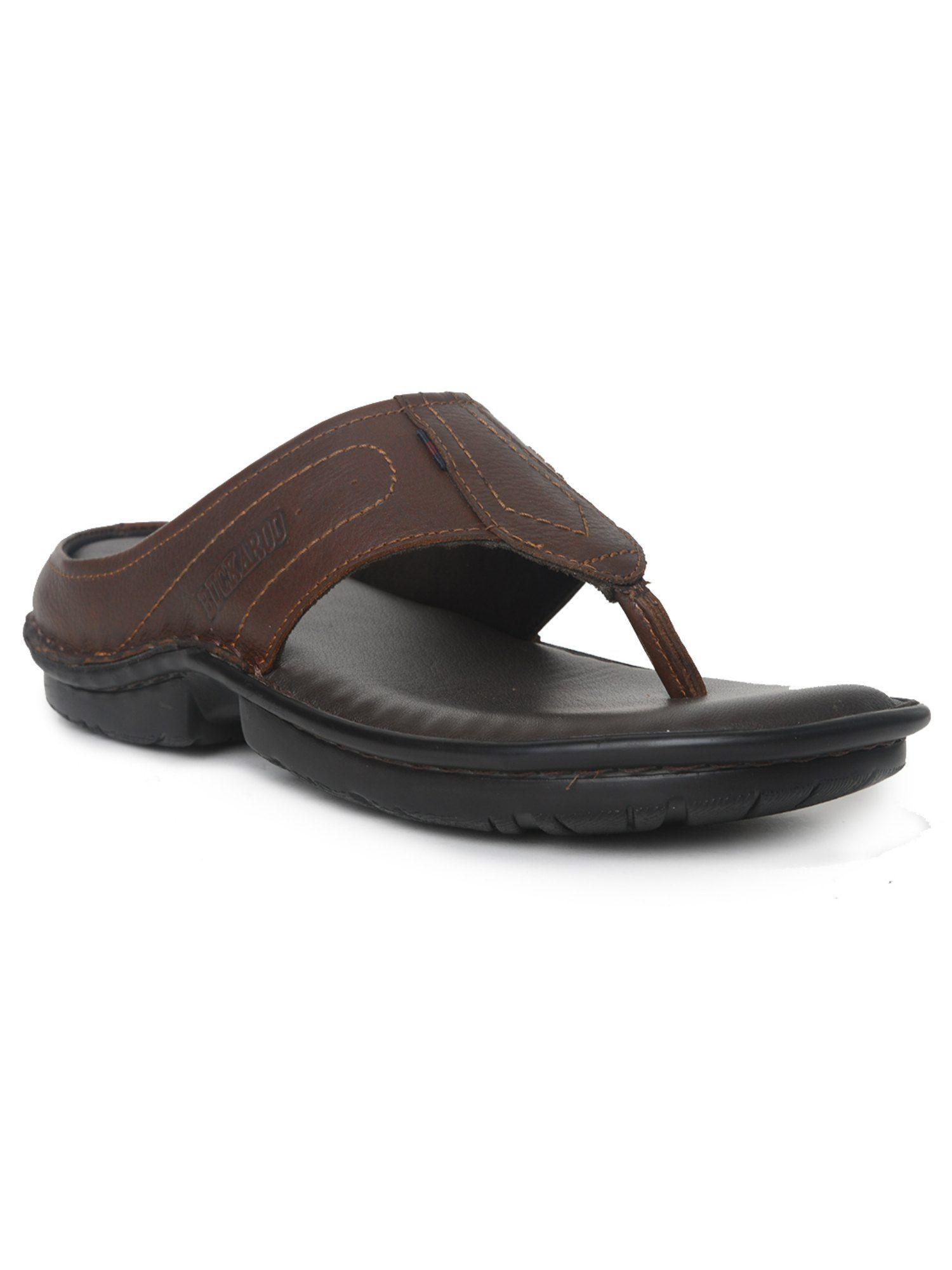 NEW MORRIS Genuine Leather Brown Casual Open Sandal for Men