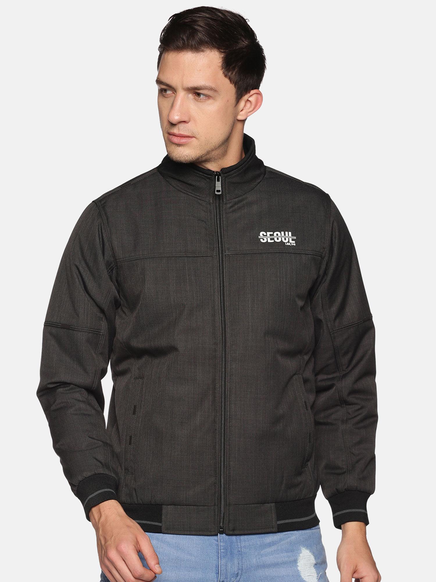Men's Casual Black Solid Jacket