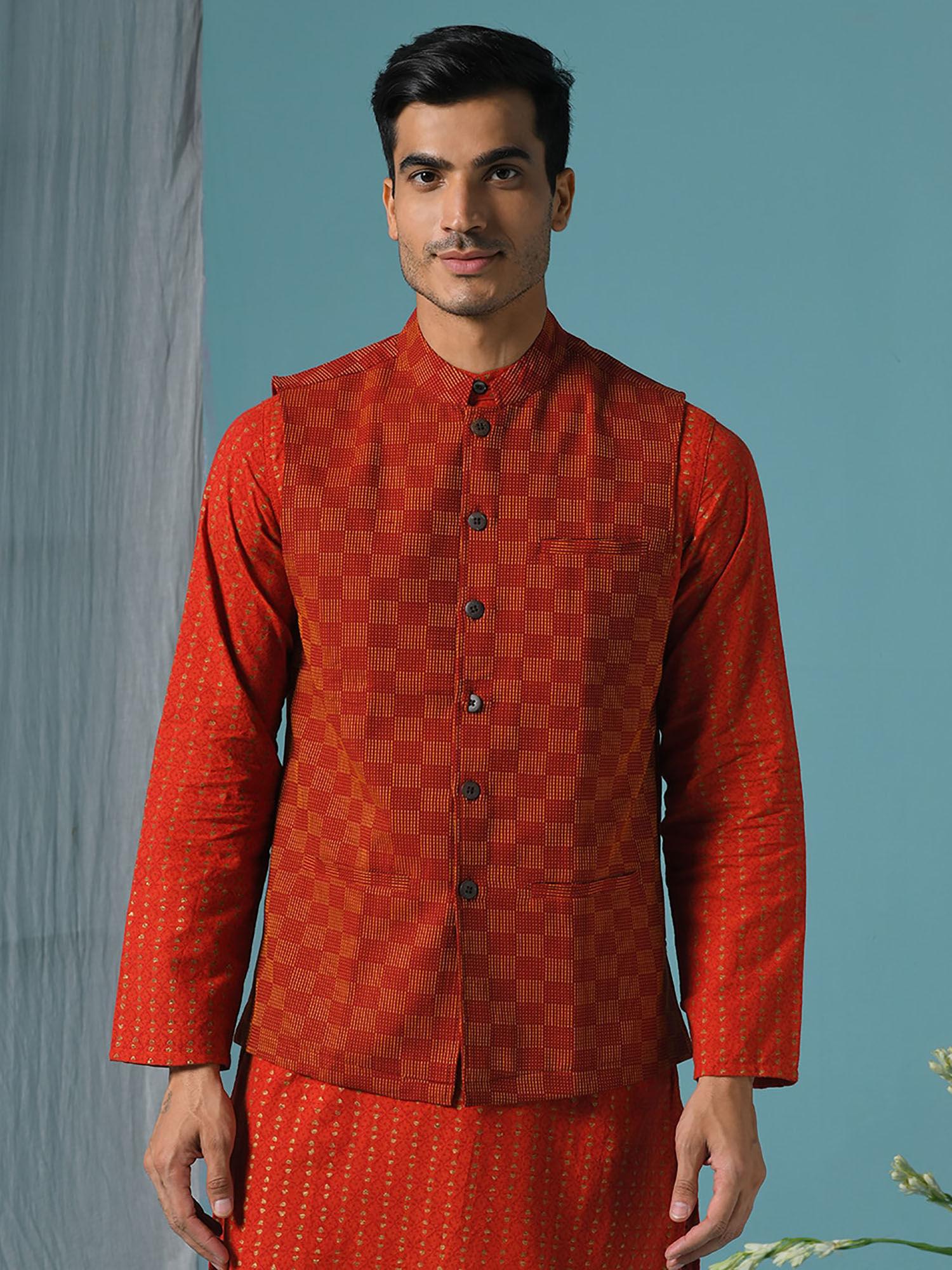 Cotton Nagari Dobby Nehru Jacket