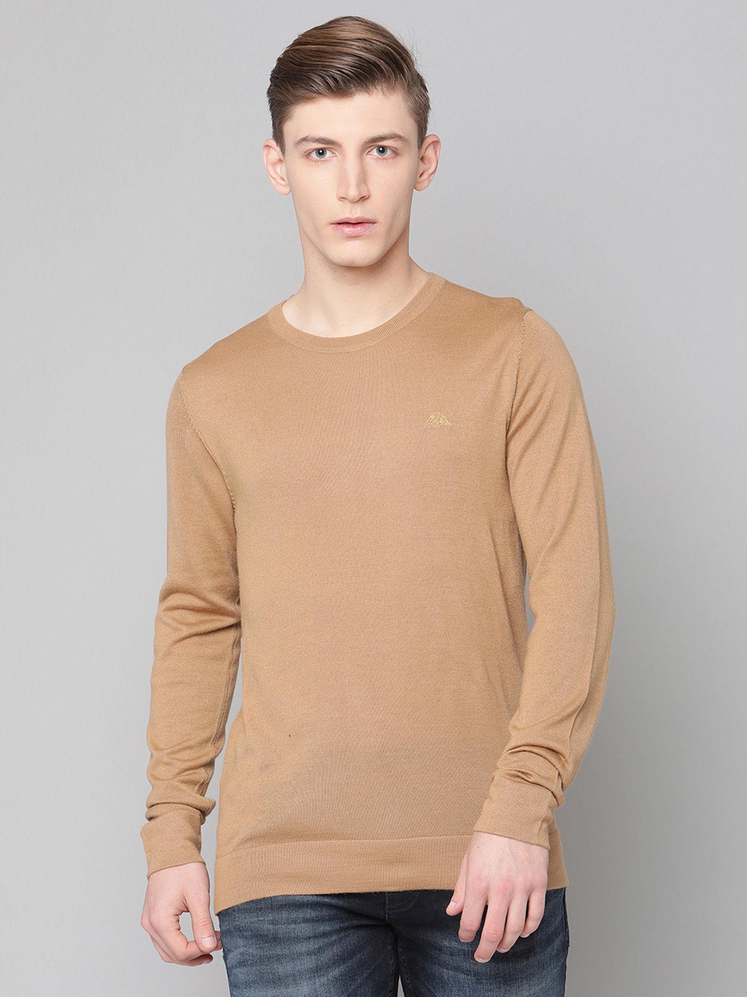 camel-solid-round-neck-sweater