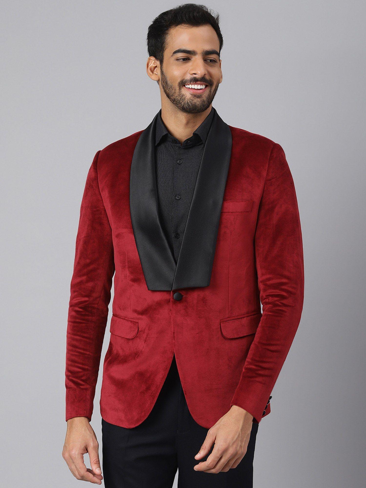 men-polyester-solid-red-blazer