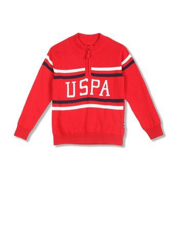 Boys Red High Neck Brand Print Sweater