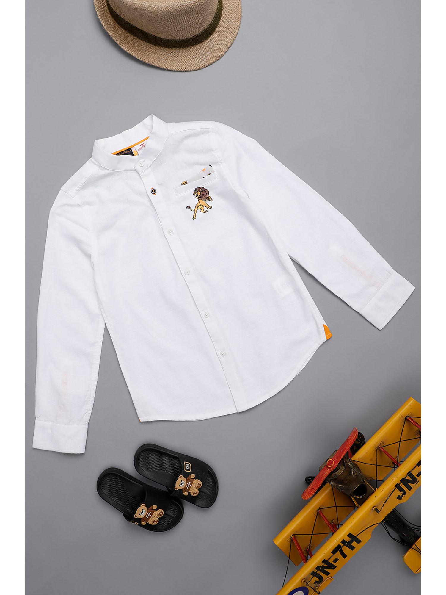 Boys White Cotton Chinese Collared Shirt