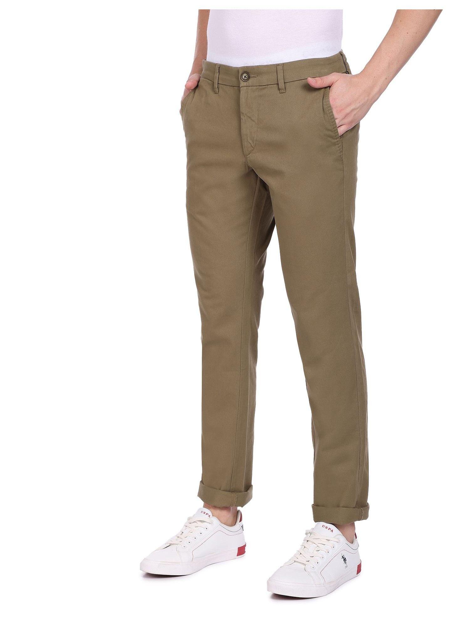 Men Brown Mid Rise Solid Denver Slim Fit Casual Trouser