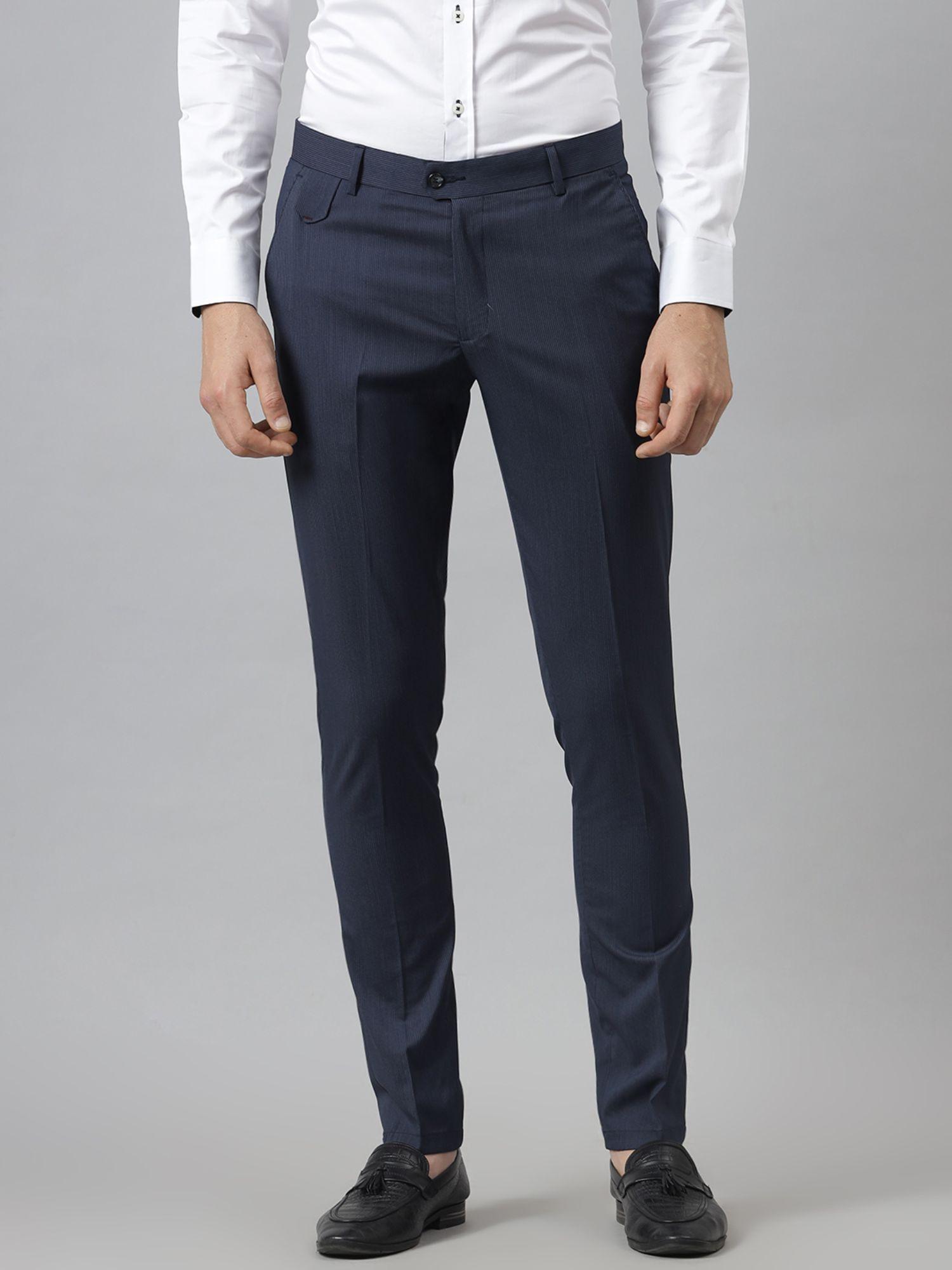 Blue Viscose Rayon Solid Formal Trouser