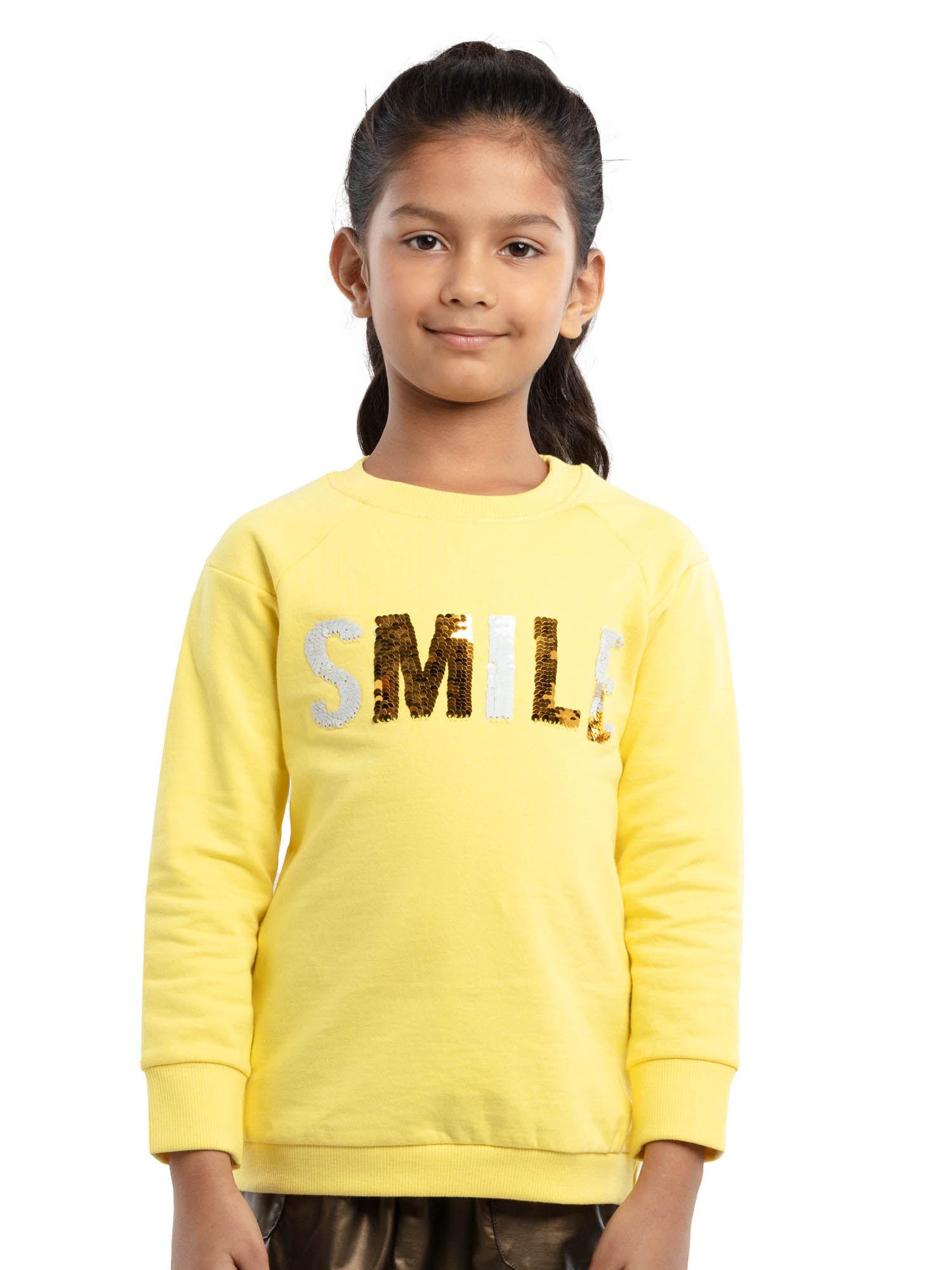 Girls Full Sleeve Sweatshirt with Sequence On Chest