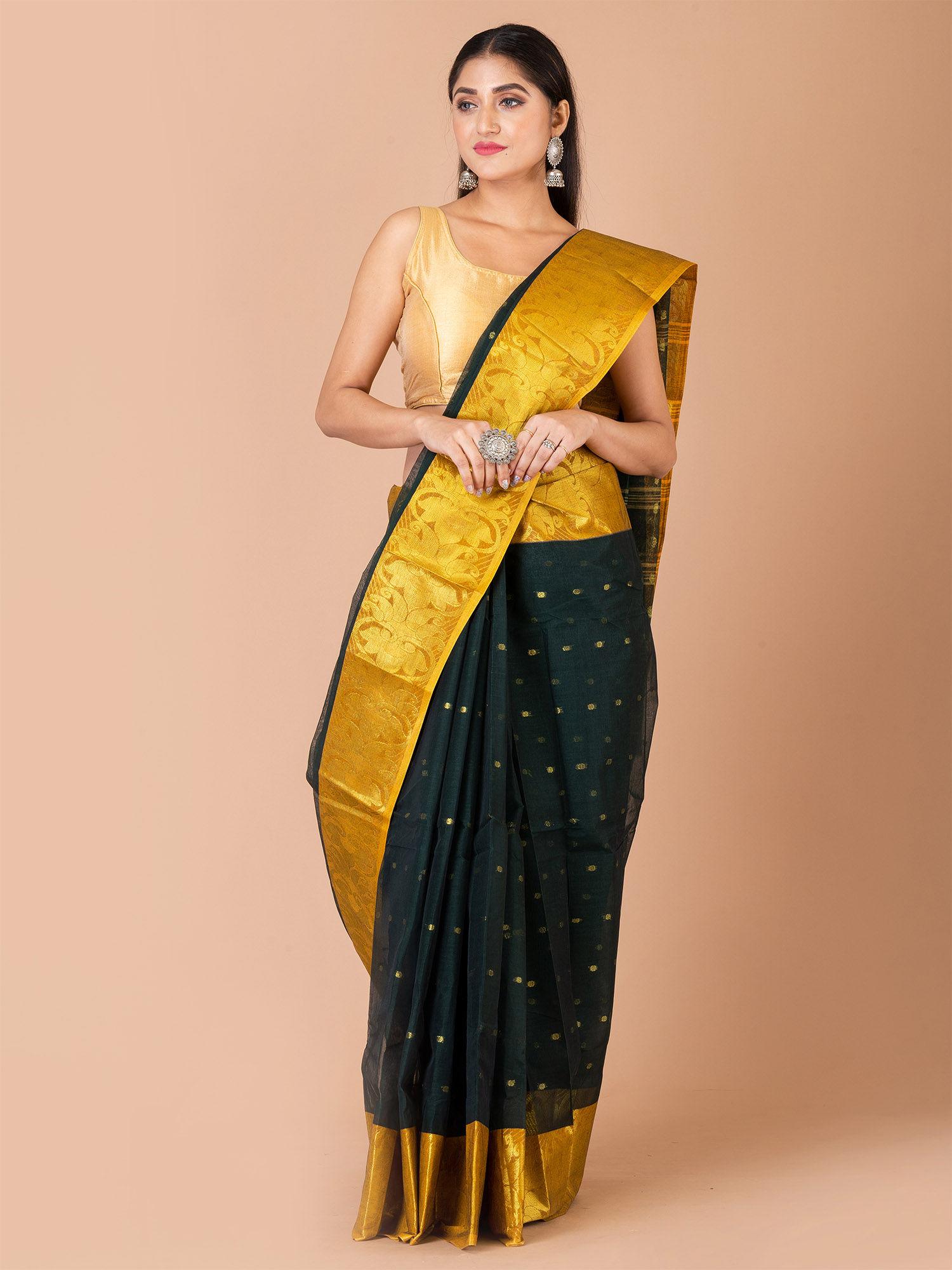 Black And Yellow Pure Cotton Tant Saree